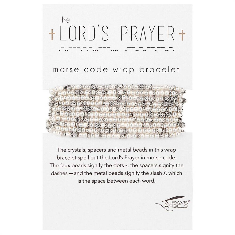 NEW ALEXA'S ANGELS women's lord's prayer pearl wrap stretch bracelet in white